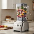 Professionel blender på køkkenbord blender frugt til smoothie