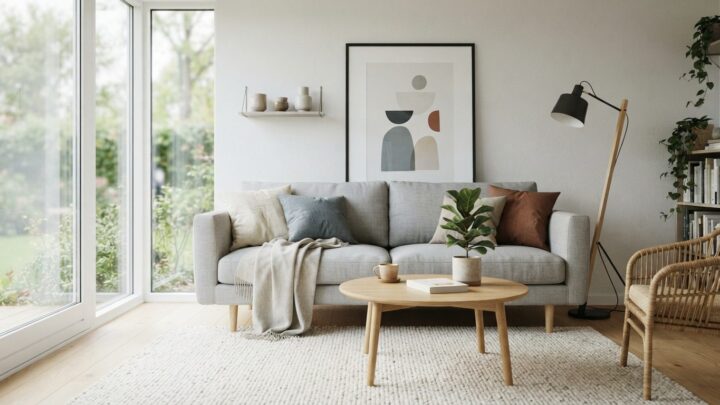 Stue med sofa i den rigtige størrelse i forhold til rummets dimensioner