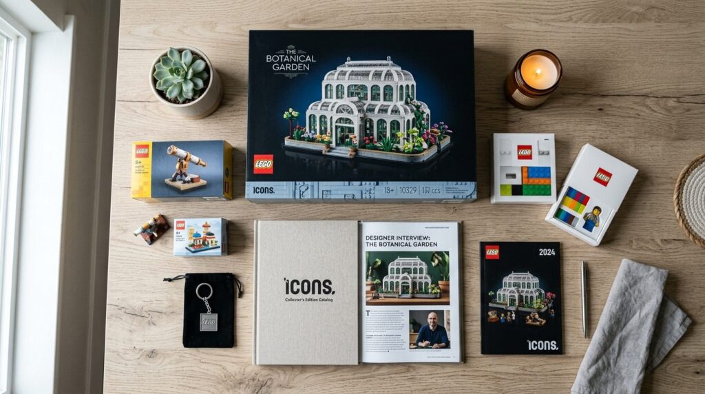 Overhead flat lay photography of luxury LEGO collector gift