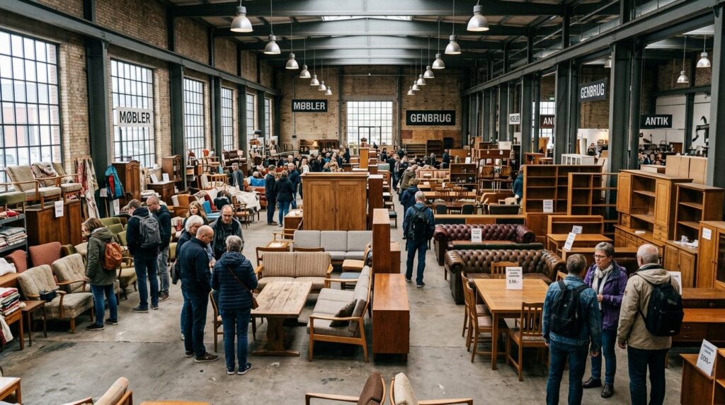 Wide angle interior shot of an active second-hand furniture 