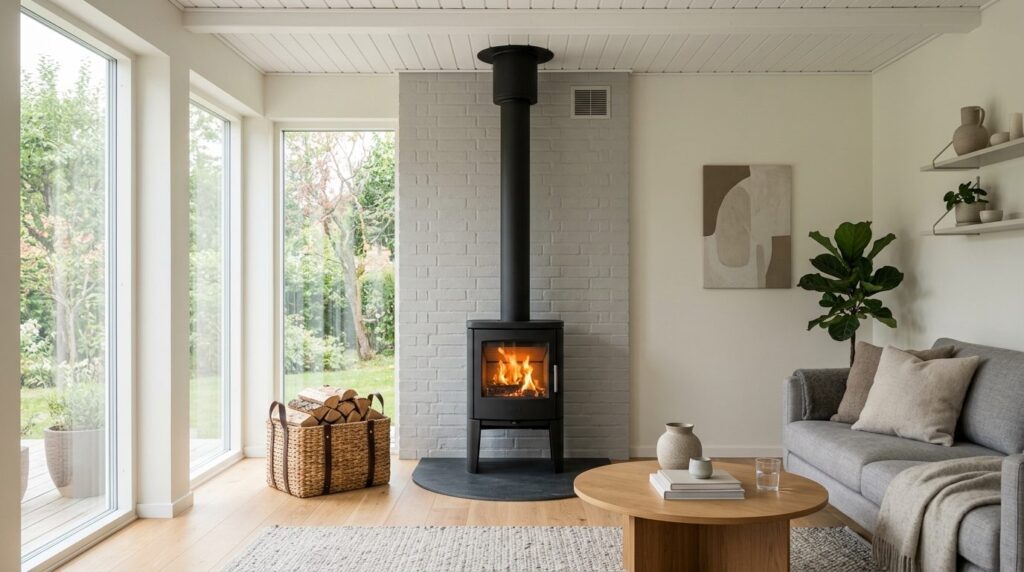 Interior design photograph of a minimalist Scandinavian livi