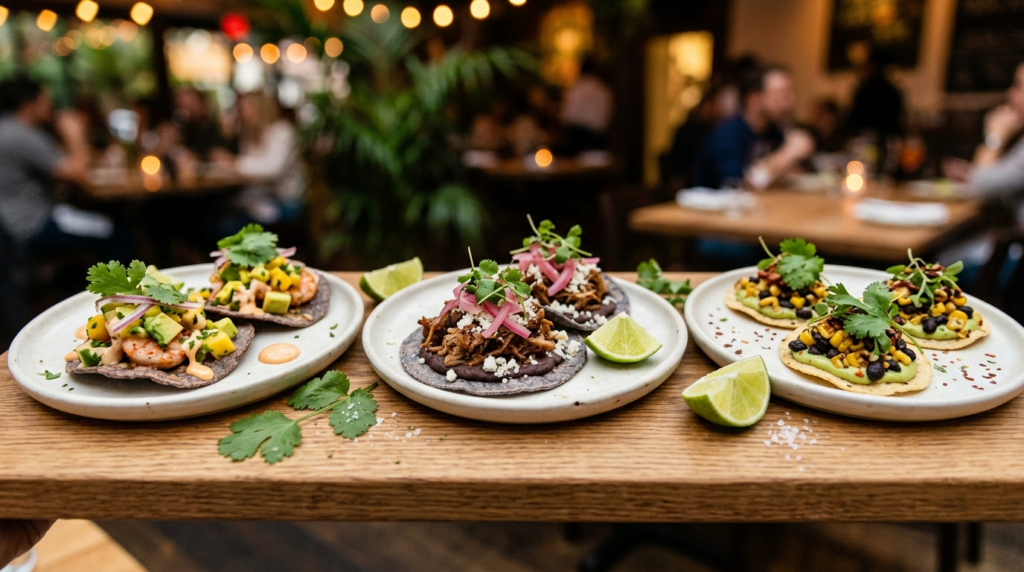 Close-up detail of professionally plated Mexican-inspired ap