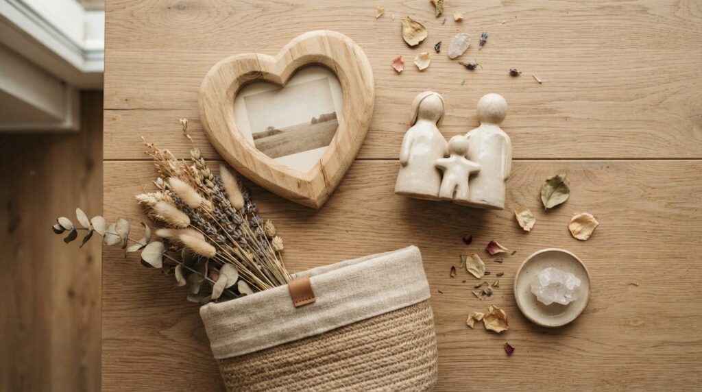 Close-up flat lay of Scandinavian home decoration styling wi