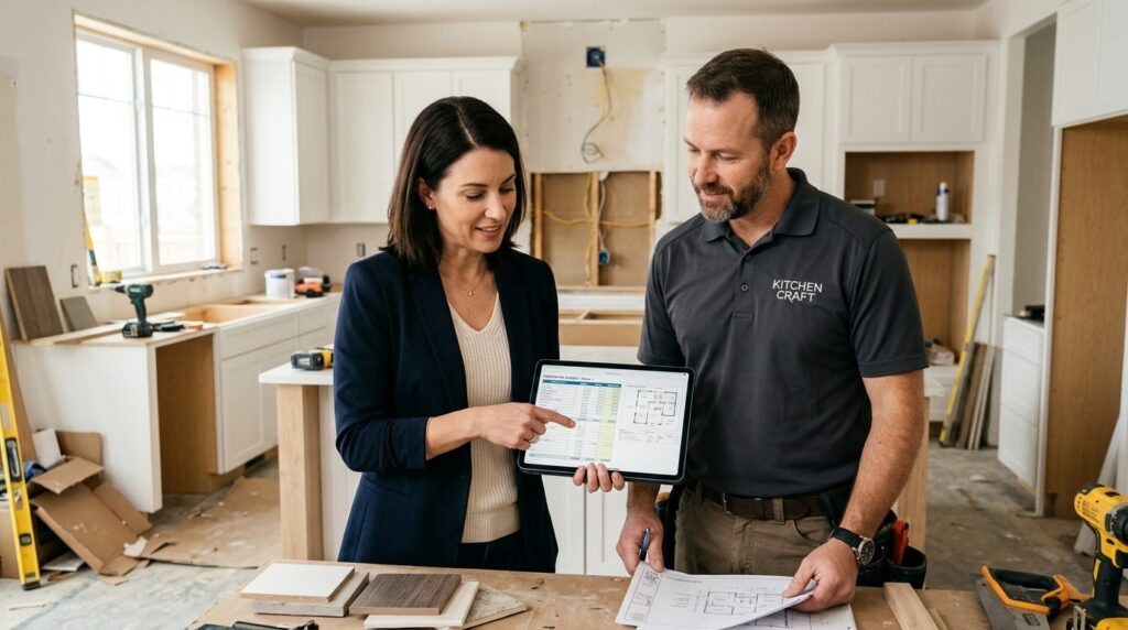 Photorealistic image of a homeowner meeting with a professio