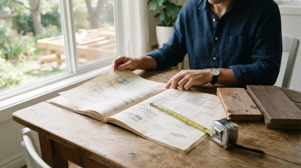 Close-up of a homeowner reviewing building regulations docum