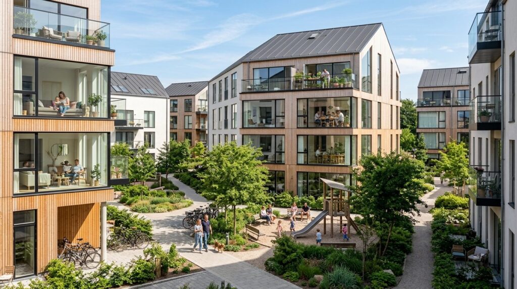 Exterior shot of a contemporary residential apartment buildi
