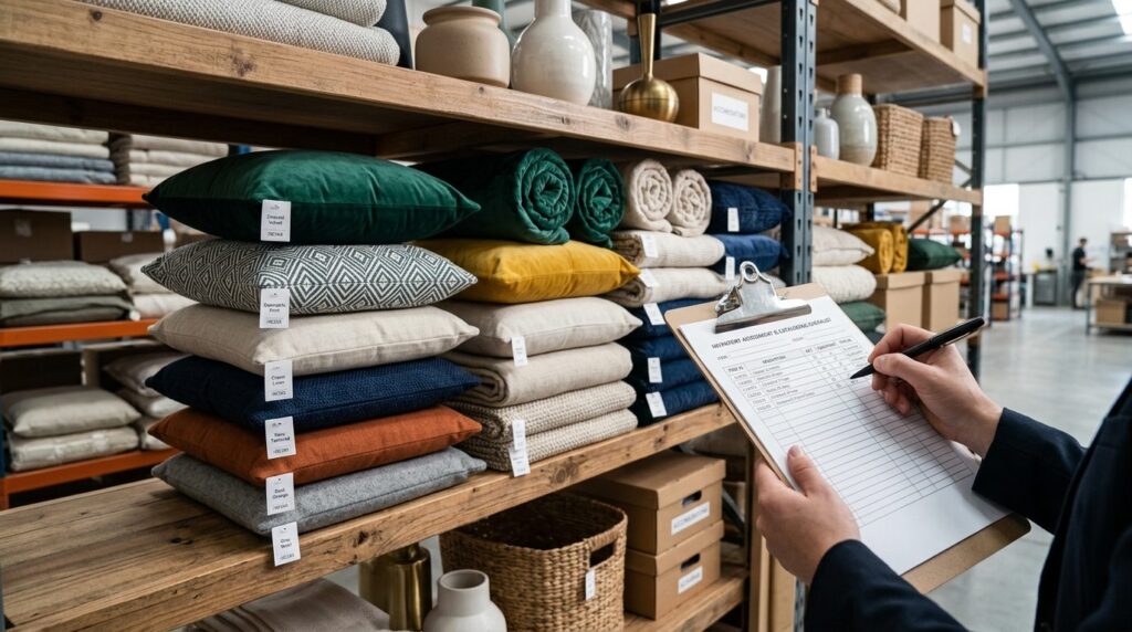 Close-up of organized inventory documentation: Stack of care